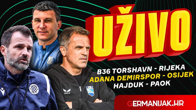 UŽIVO: (B36 Tórshavn - Rijeka 1-2, Adana - Osijek 3-0 i Hajduk - PAOK 0-0): Turci zabili još jedan, Goda zabio za preokret