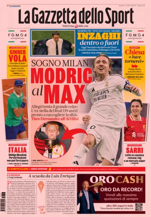 "Modrić je san", napisala je La Gazzetta dello Sport na naslovnici 