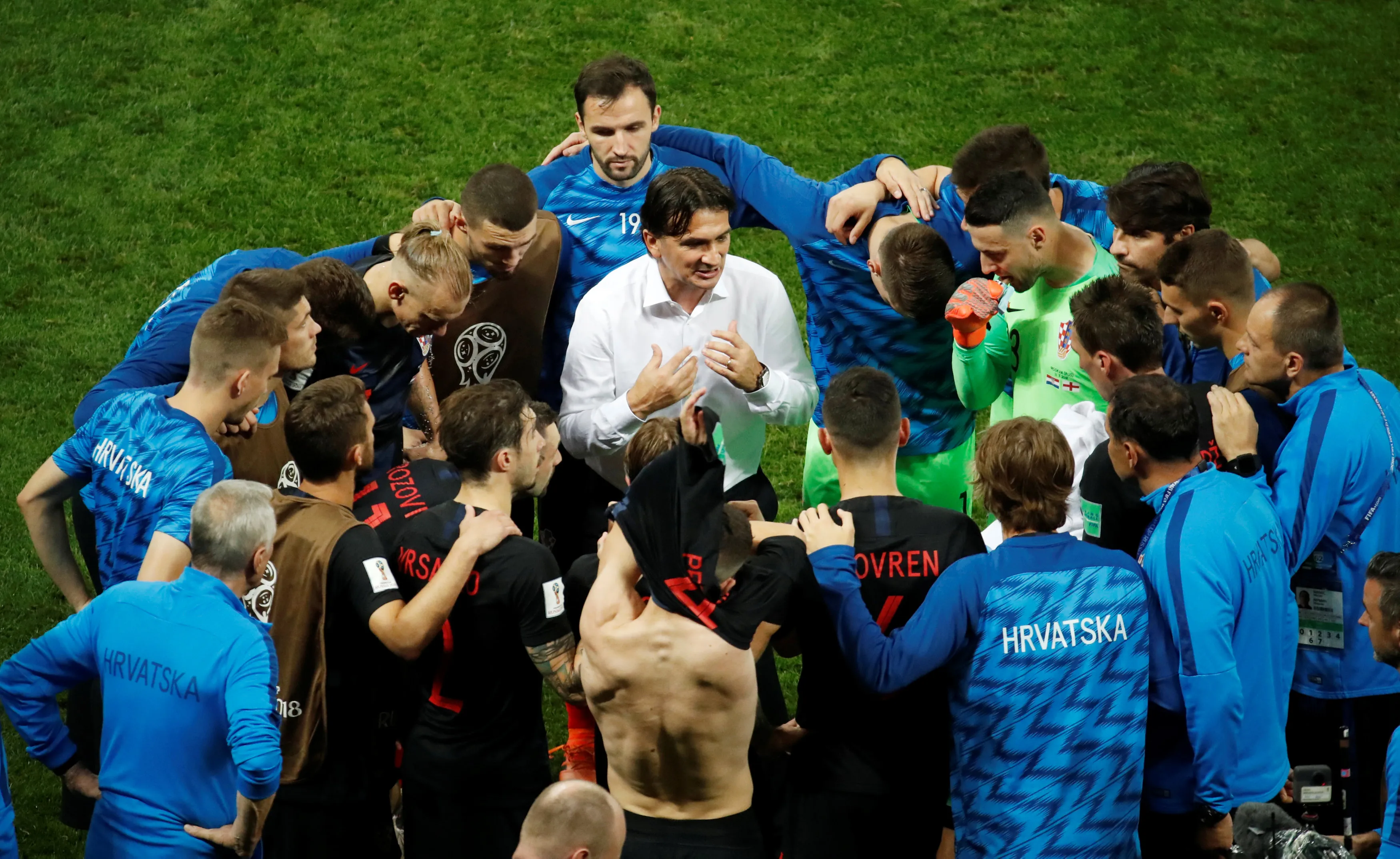 Izbornikovo obraćanje igračima prije produžetaka protiv Engleza na Lužnjikiju, 11. srpnja 2018. godine. Foto: REUTERS/Christian Hartmann
