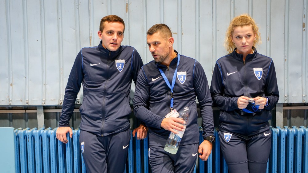 Nikola Grgić, Matija Đulvat i Tina Krmpotić, stručni stožer Futsal Dinama (Sandra Novaković Milašinčić/Futsal Dinamo)